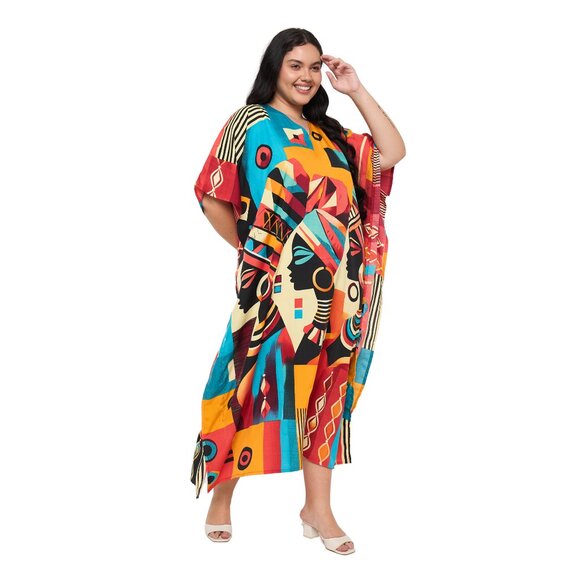 Gypsie Blu Lady Tribal Printed Caftan Dress Polyester Dubai Maxi Gown Dresses - Picture 4 of 9